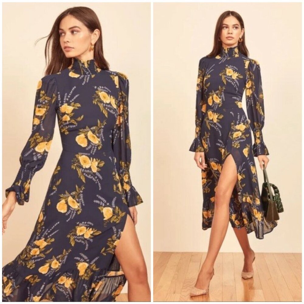 💕REFORMATION💕 Galena Long Sleeve Midi Dress ~ Petit Jardin Floral Print 8 NWOT